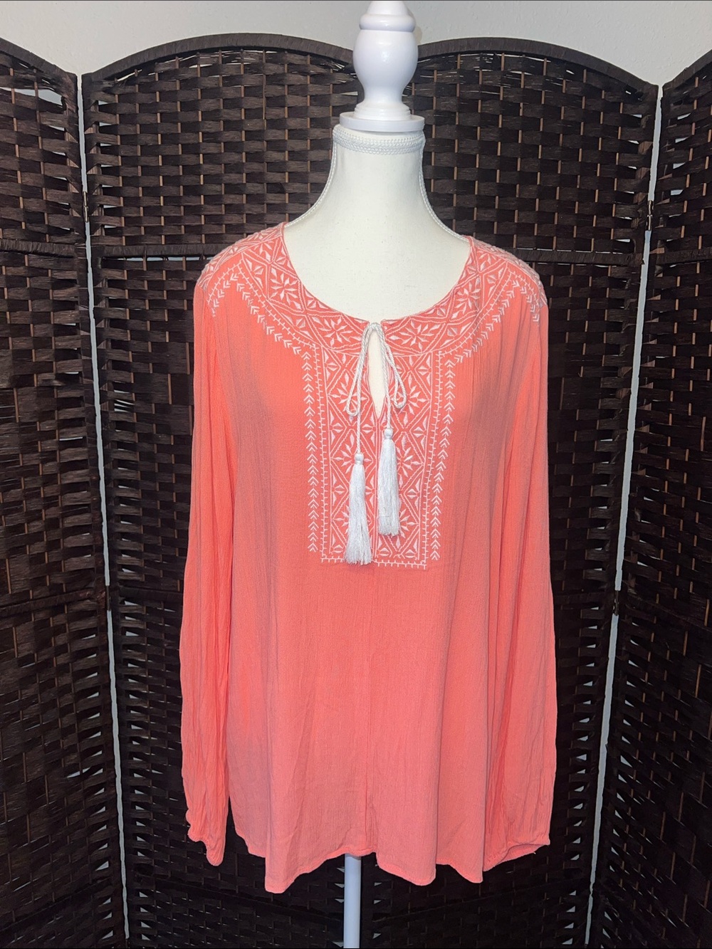 NWT Michael Kors Embroidered Tassel Tunic Top In CARIBBEAN PINK / Coral 🪸 🐠🪸